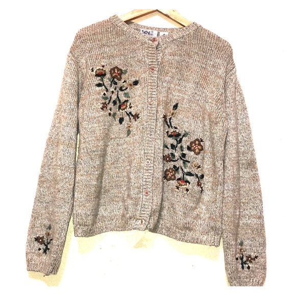 Embroidered Tan Cardigan - Picture 1 of 4